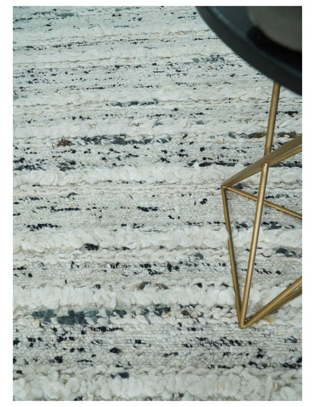 8x10 Contemporary Loop and Cut texture Hand knotted Ivory and Charcoal wool Area Rug