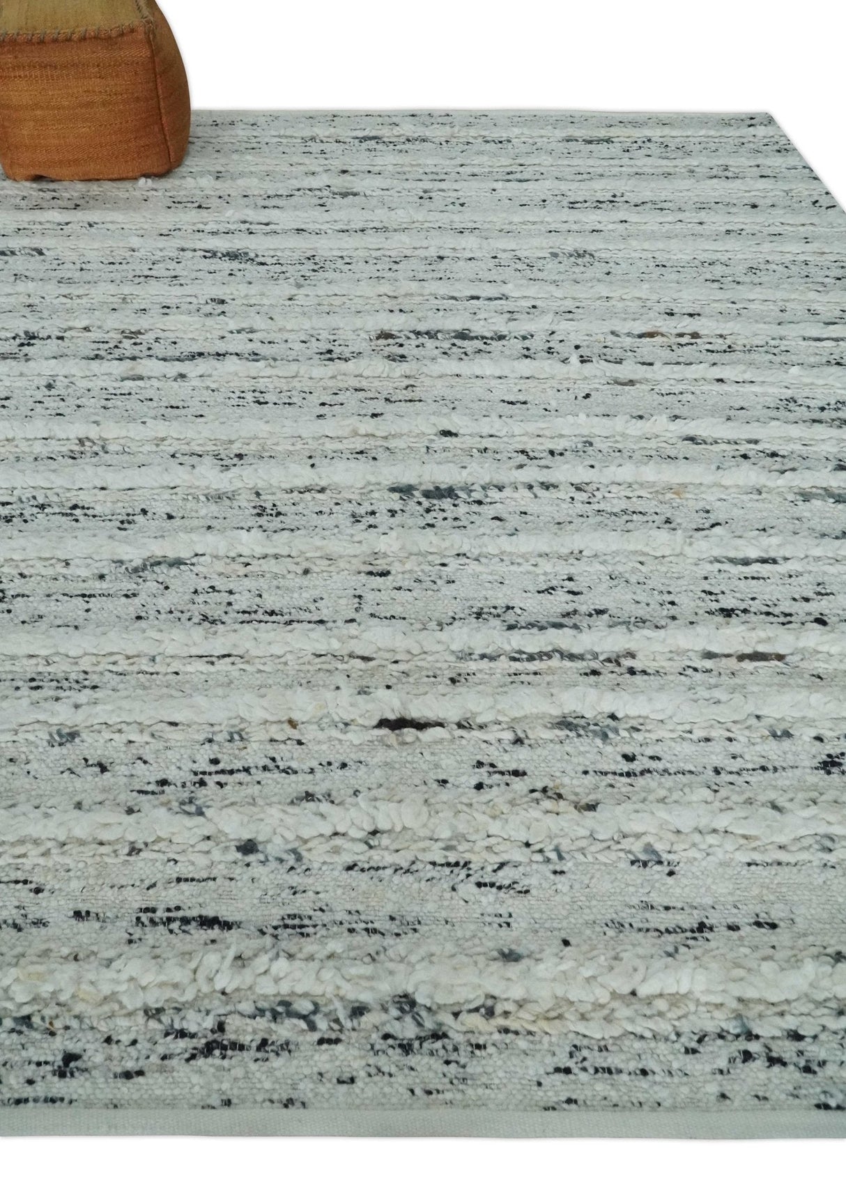 8x10 Contemporary Loop and Cut texture Hand knotted Ivory and Charcoal wool Area Rug