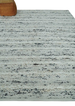 8x10 Contemporary Loop and Cut texture Hand knotted Ivory and Charcoal wool Area Rug