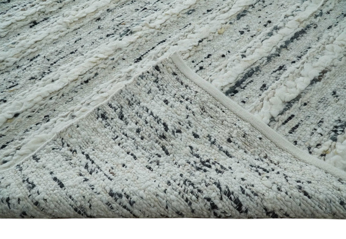 8x10 Contemporary Loop and Cut texture Hand knotted Ivory and Charcoal wool Area Rug
