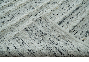 8x10 Contemporary Loop and Cut texture Hand knotted Ivory and Charcoal wool Area Rug