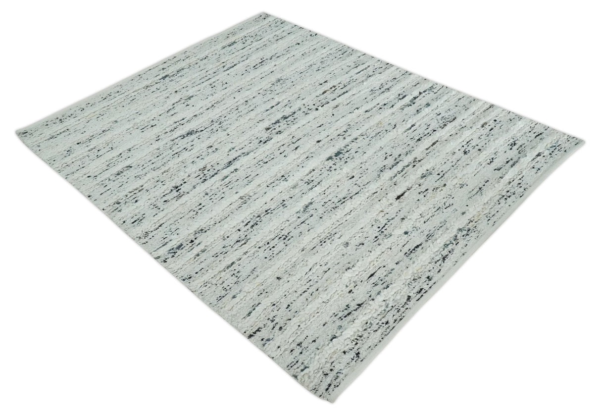 8x10 Contemporary Loop and Cut texture Hand knotted Ivory and Charcoal wool Area Rug