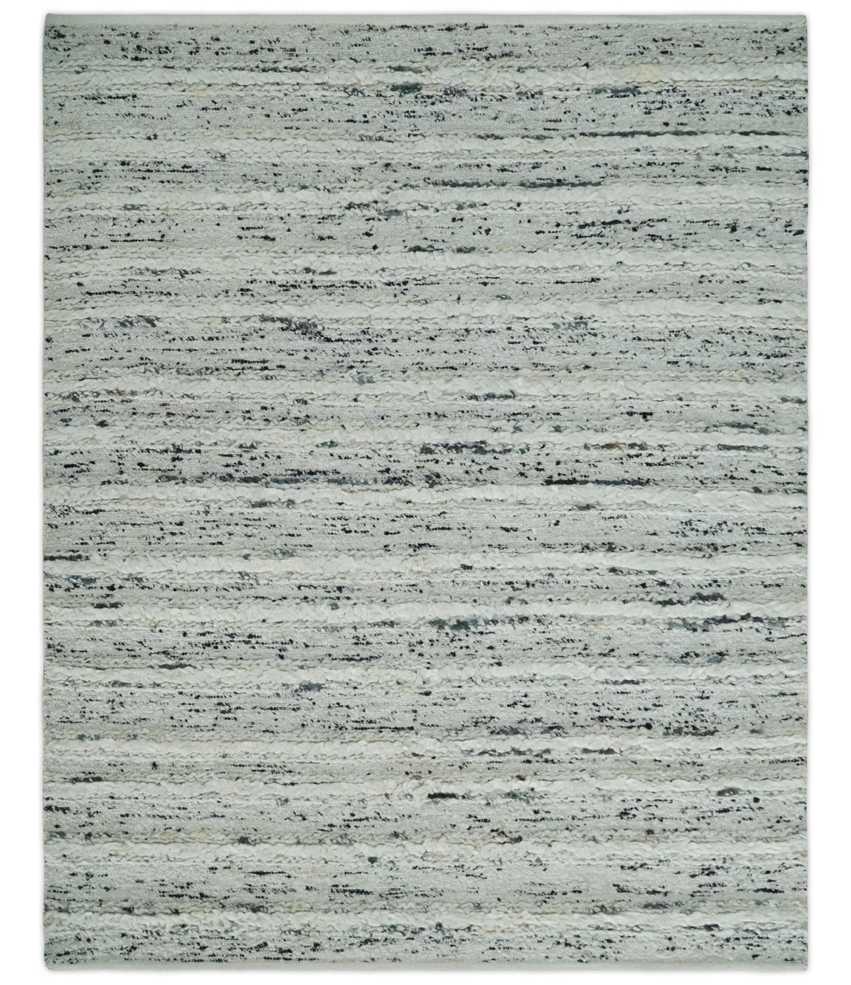 8x10 Contemporary Loop and Cut texture Hand knotted Ivory and Charcoal wool Area Rug