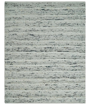 8x10 Contemporary Loop and Cut texture Hand knotted Ivory and Charcoal wool Area Rug