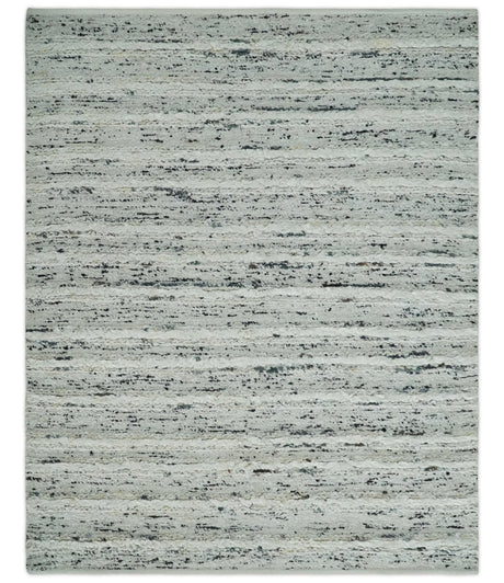 8x10 Contemporary Loop and Cut texture Hand knotted Ivory and Charcoal wool Area Rug