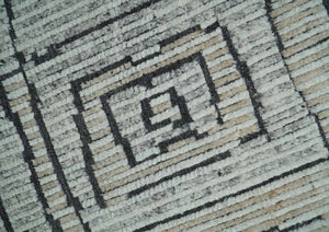 8x10 Contemporary Stripes pattern Beige, Silver and Charcoal Hand knotted wool Area Rug
