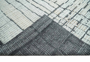 8x10 Contemporary Stripes pattern Beige, Silver and Charcoal Hand knotted wool Area Rug