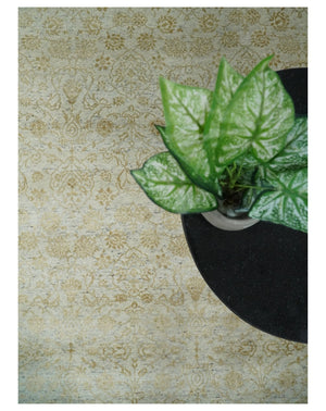 8x10 Fine Hand Knotted Beige and Gold Traditional Vintage Persian Style Antique Silk Rug | AGR21