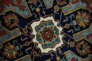 8x10 Fine Hand Knotted Blue, Brown and Ivory Traditional wool Area Rug