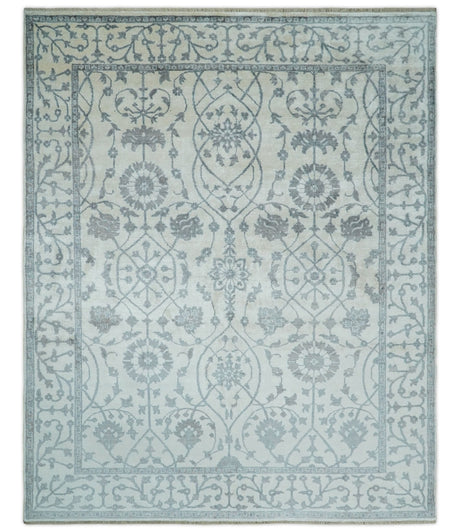 8x10 Fine Hand Knotted Blue, Gray and Brown Traditional Turkish Style Antique Bamboo Silk Rug | TRDCP503810