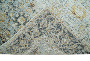 8x10 Fine Hand Knotted Blue and Gold Traditional Abstract Mosaic Turkish Style Bamboo Silk Rug | TRD35957