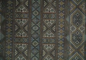 8x10 Fine Hand Knotted Brown and Blue Southwestern Traditional Antique Area Rug | AGR41