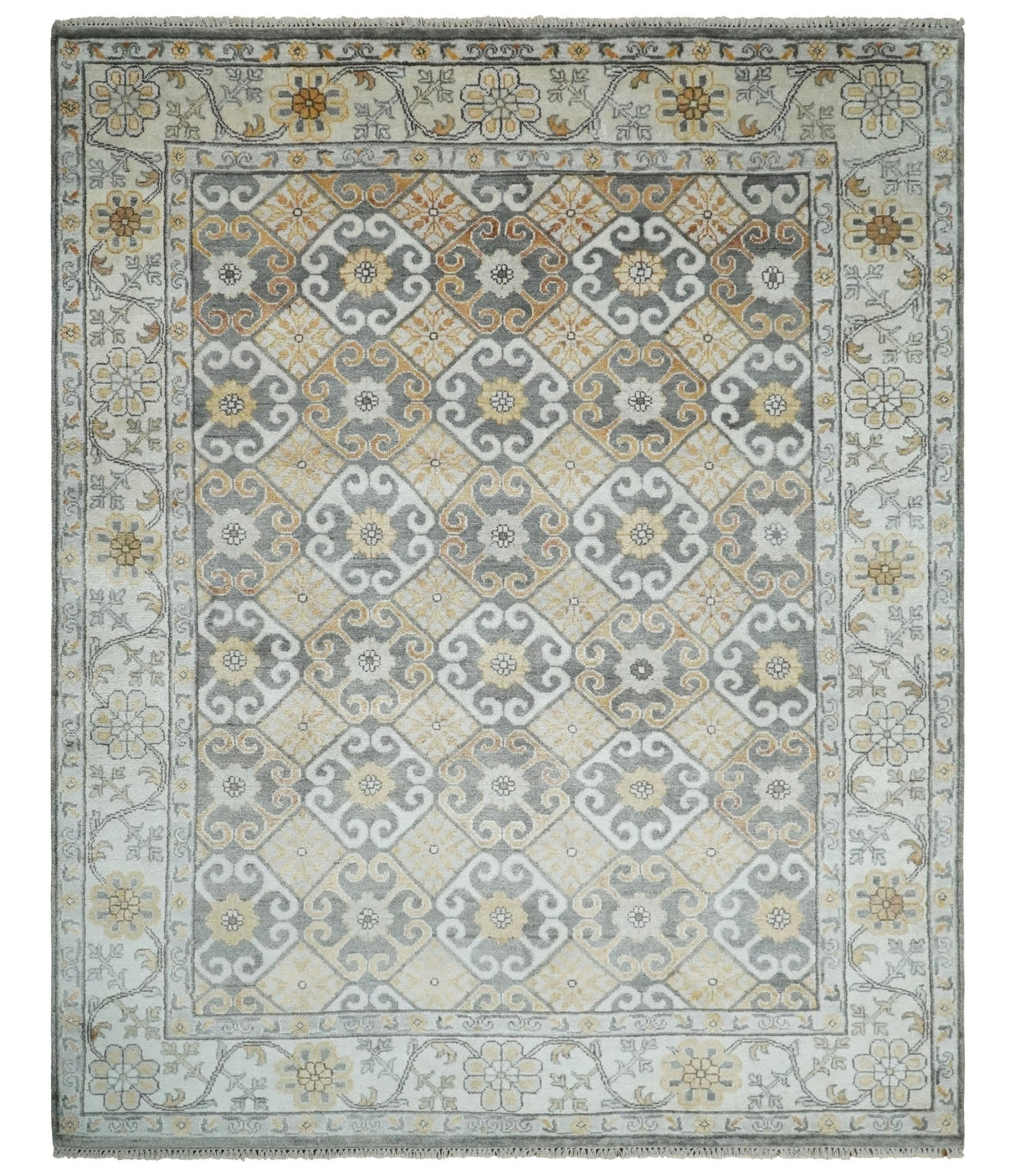 8x10 Fine Hand Knotted Camel and Beige Traditional Vintage Persian Style Antique Silk Rug | TRDCP536810