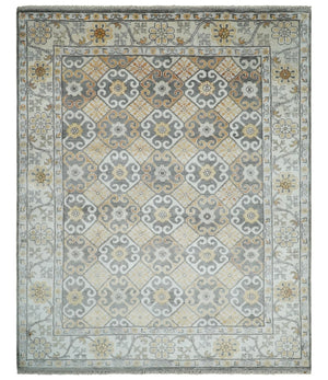 8x10 Fine Hand Knotted Camel and Beige Traditional Vintage Persian Style Antique Silk Rug | TRDCP536810