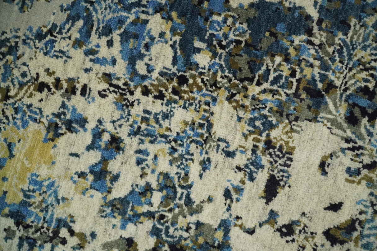 8x10 Fine Hand Knotted Charcoal, Camel and Blue Traditional Vintage Persian Style Antique Wool and Silk Rug | TRDCP703810