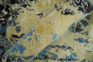 8x10 Fine Hand Knotted Charcoal, Camel and Blue Traditional Vintage Persian Style Antique Wool and Silk Rug | TRDCP703810