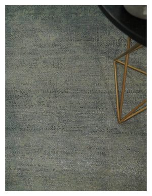 8x10 Fine Hand Knotted Charcoal and Silver Traditional Vintage Persian Style Antique Wool and Silk Rug | TRDCP665810