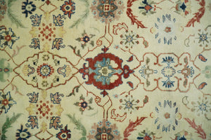 8x10 Fine Hand Knotted Ivory and Blue Traditional Vintage Style Mahal Antique Wool Rug | TRDCP492810