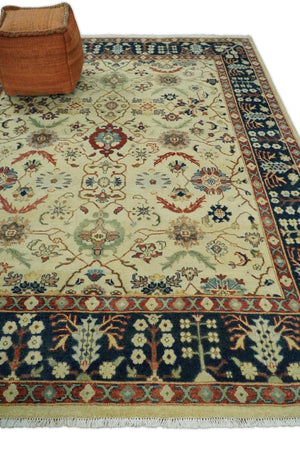 8x10 Fine Hand Knotted Ivory and Blue Traditional Vintage Style Mahal Antique Wool Rug | TRDCP492810