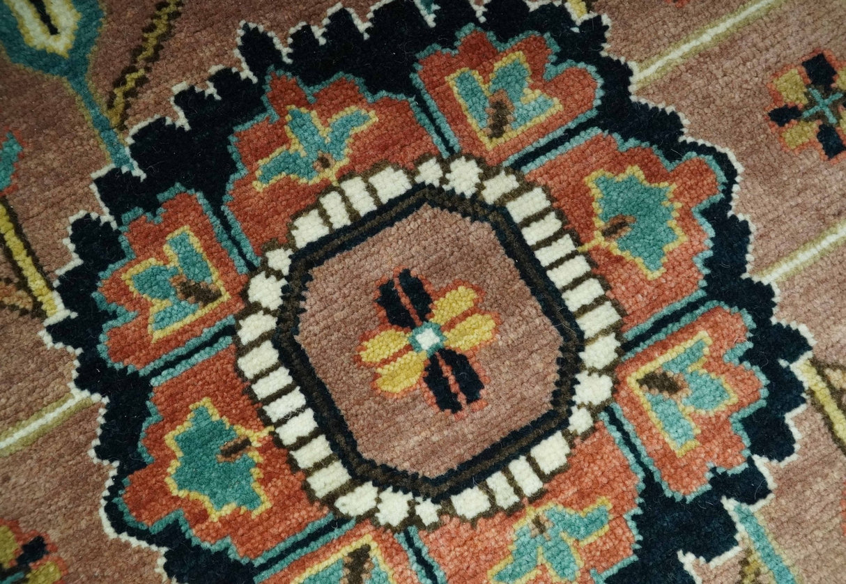 8x10 Fine Hand Knotted Rust, Teal and Dark Blue Traditional Heriz wool area rug