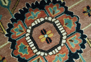 8x10 Fine Hand Knotted Rust, Teal and Dark Blue Traditional Heriz wool area rug