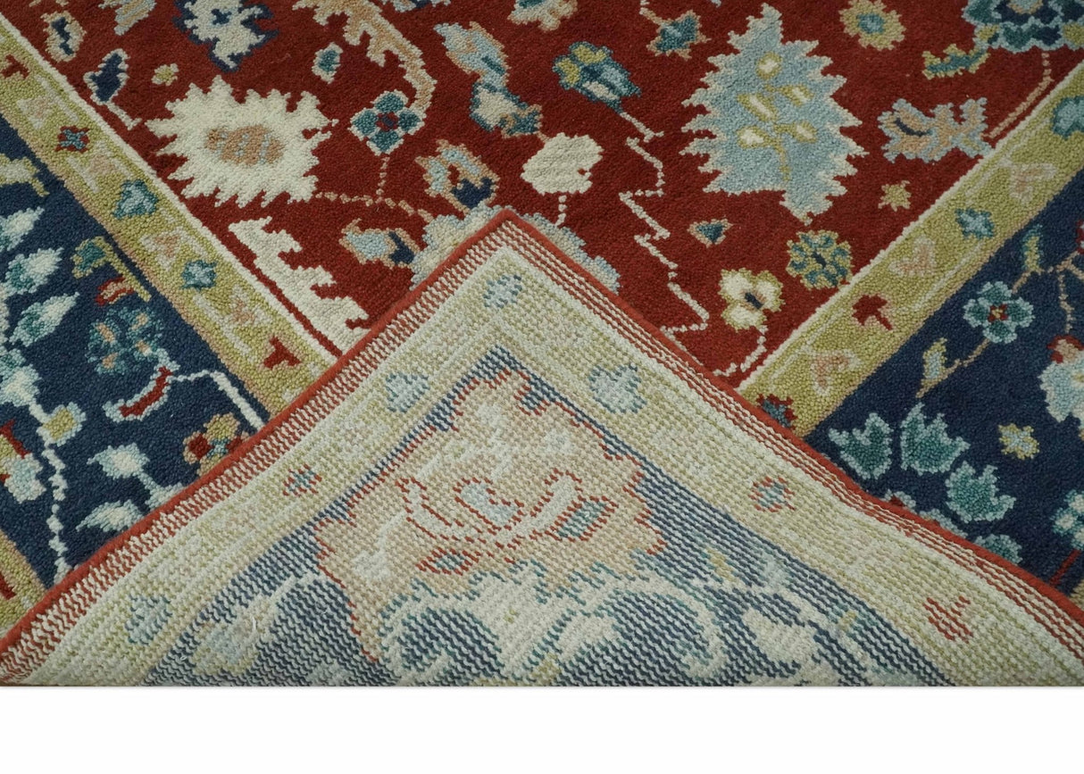 8x10 Floral Brown, Blue and Beige Hand Knotted Oriental Oushak wool Rug