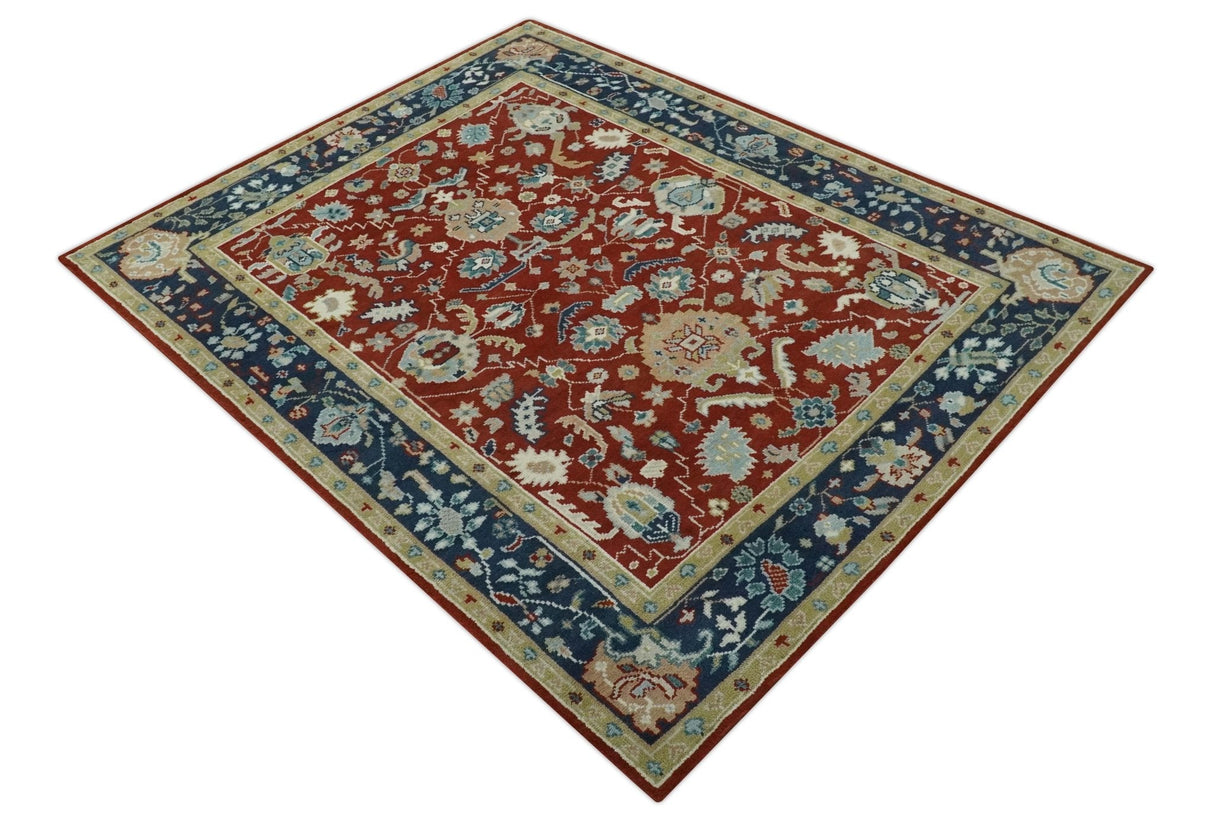 8x10 Floral Brown, Blue and Beige Hand Knotted Oriental Oushak wool Rug