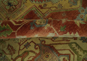 8x10 Gold, Rust and Charcoal Heriz Serapi Traditional Vintage Turkish Style Antique Look Hand Knotted Wool Area Rug | N361810