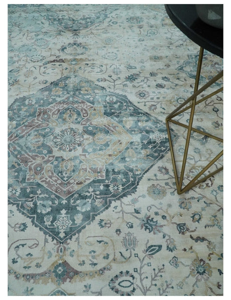 8x10 Gray, Beige and Brown Traditional Vintage Style Hand Tufted Art Silk Area Rug