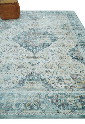 8x10 Gray, Beige and Brown Traditional Vintage Style Hand Tufted Art Silk Area Rug