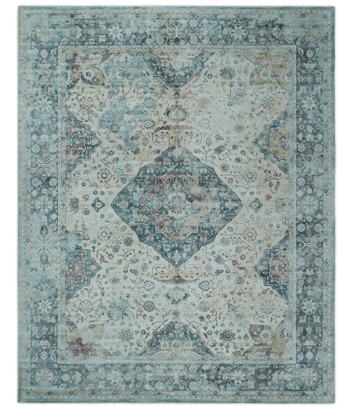 8x10 Gray, Beige and Brown Traditional Vintage Style Hand Tufted Art Silk Area Rug