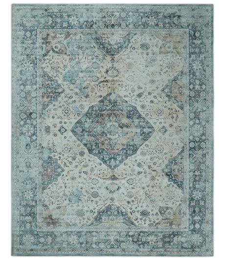 8x10 Gray, Beige and Brown Traditional Vintage Style Hand Tufted Art Silk Area Rug