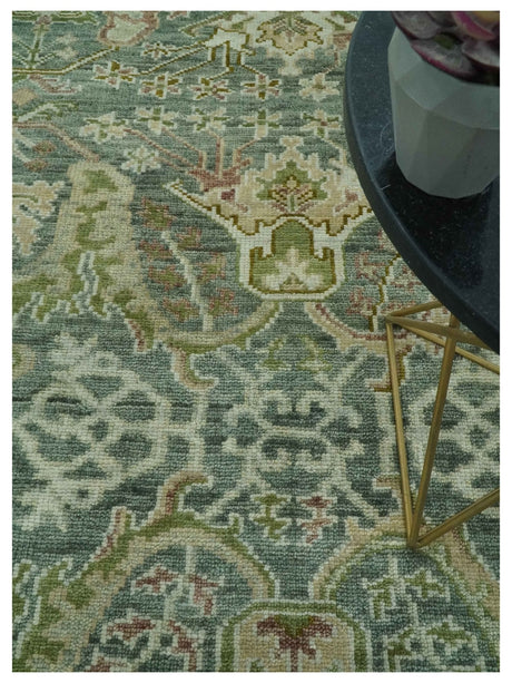 8x10 Gray, Silver and Green Hand Knotted Traditional Large Design wool area rug
