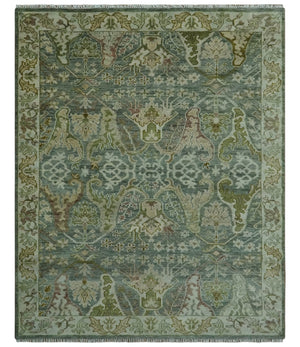 8x10 Gray, Silver and Green Hand Knotted Traditional Large Design wool area rug