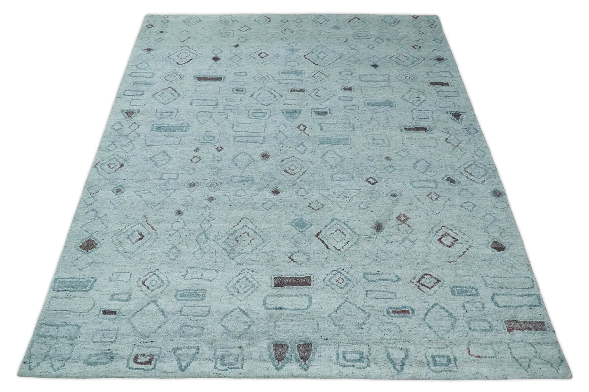 8x10 Gray and Silver Geometrical Pattern Handmade Wool Area Rug
