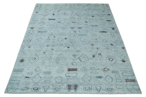 8x10 Gray and Silver Geometrical Pattern Handmade Wool Area Rug