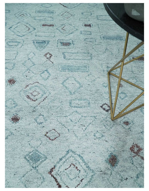 8x10 Gray and Silver Geometrical Pattern Handmade Wool Area Rug