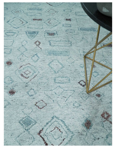 8x10 Gray and Silver Geometrical Pattern Handmade Wool Area Rug
