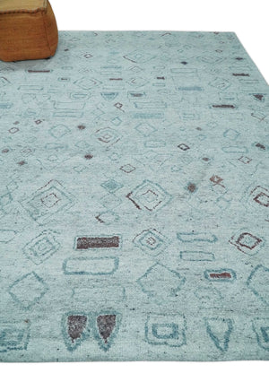 8x10 Gray and Silver Geometrical Pattern Handmade Wool Area Rug
