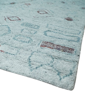 8x10 Gray and Silver Geometrical Pattern Handmade Wool Area Rug
