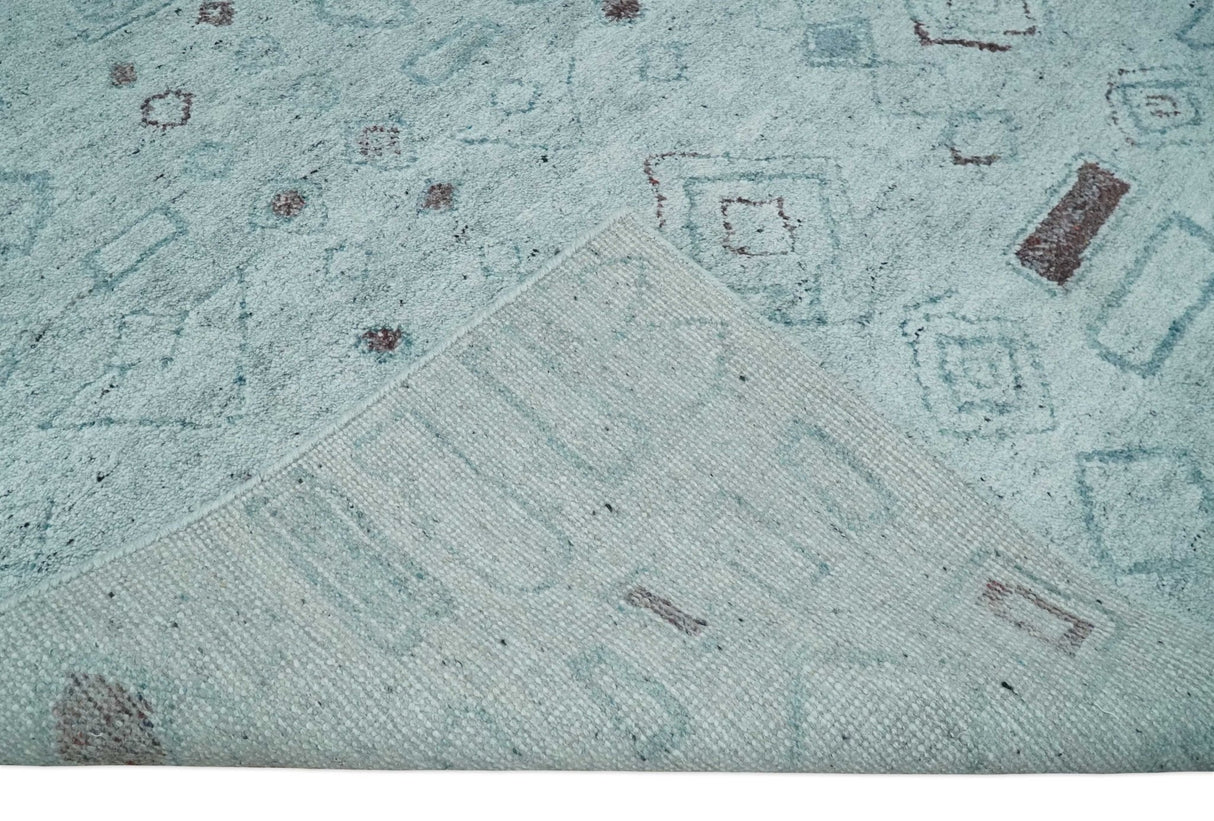 8x10 Gray and Silver Geometrical Pattern Handmade Wool Area Rug