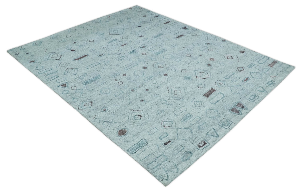 8x10 Gray and Silver Geometrical Pattern Handmade Wool Area Rug
