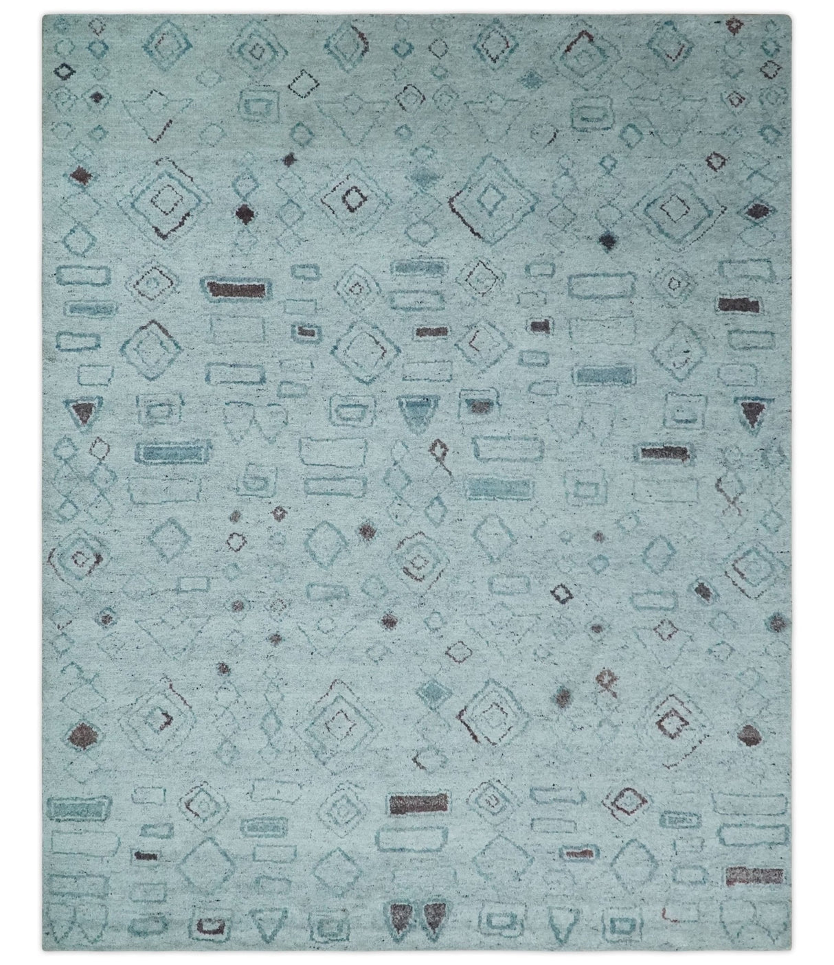 8x10 Gray and Silver Geometrical Pattern Handmade Wool Area Rug