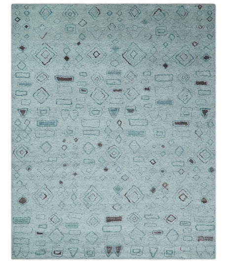 8x10 Gray and Silver Geometrical Pattern Handmade Wool Area Rug