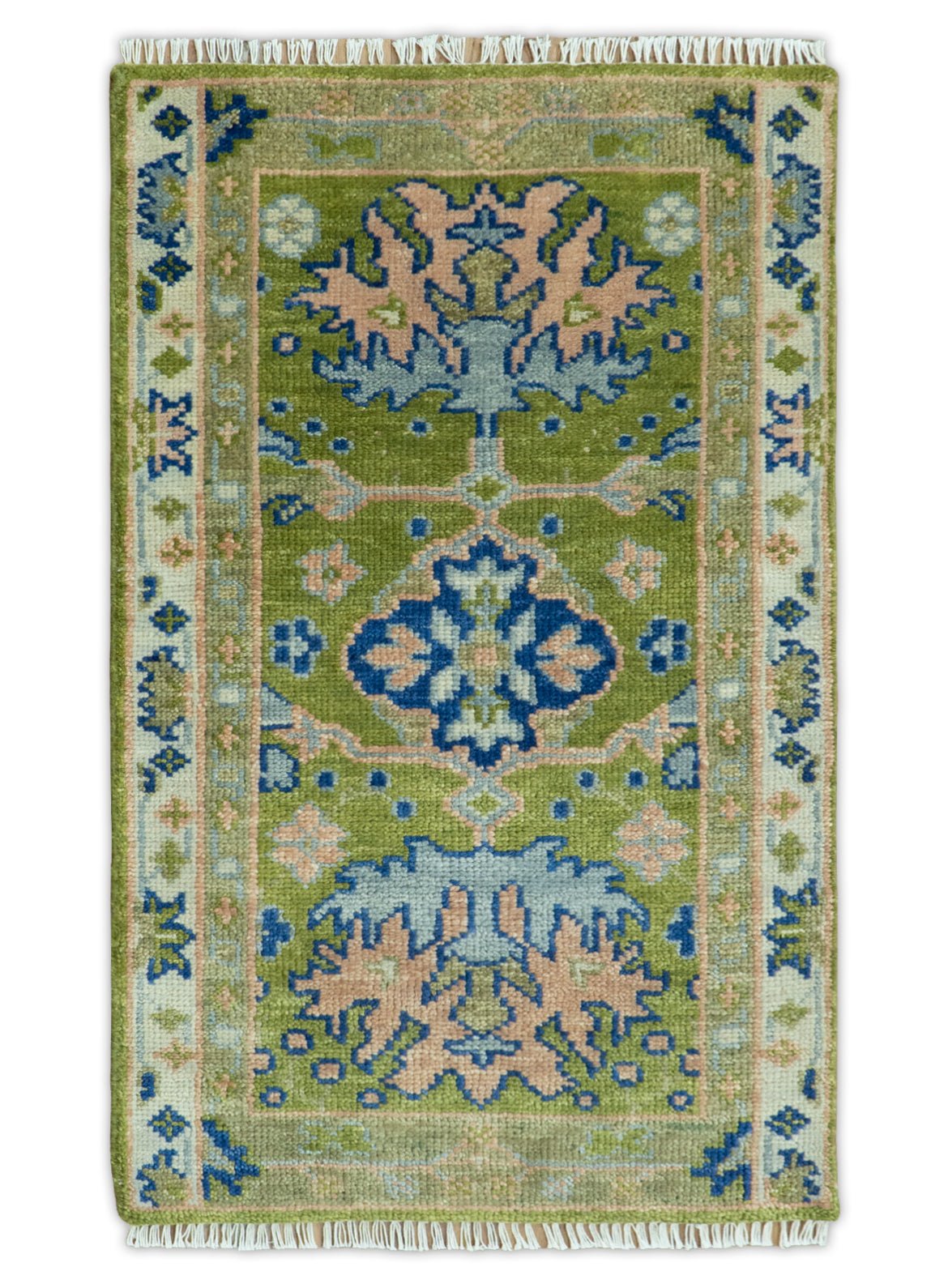 8x10 Green, Blue and Peach Hand Knotted Vibrant Donegal Floral Wool Rug