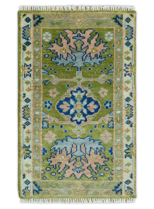 8x10 Green, Blue and Peach Hand Knotted Vibrant Donegal Floral Wool Rug