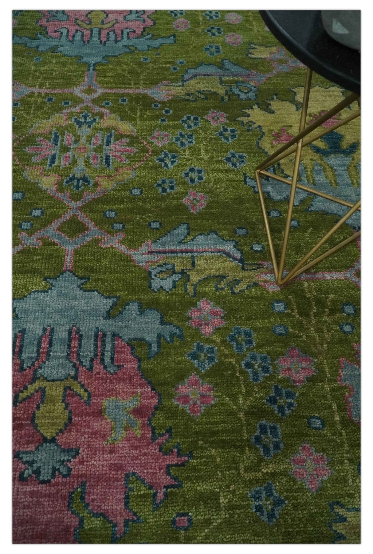 8x10 Green, Blue and Peach Hand Knotted Vibrant Donegal Floral Wool Rug