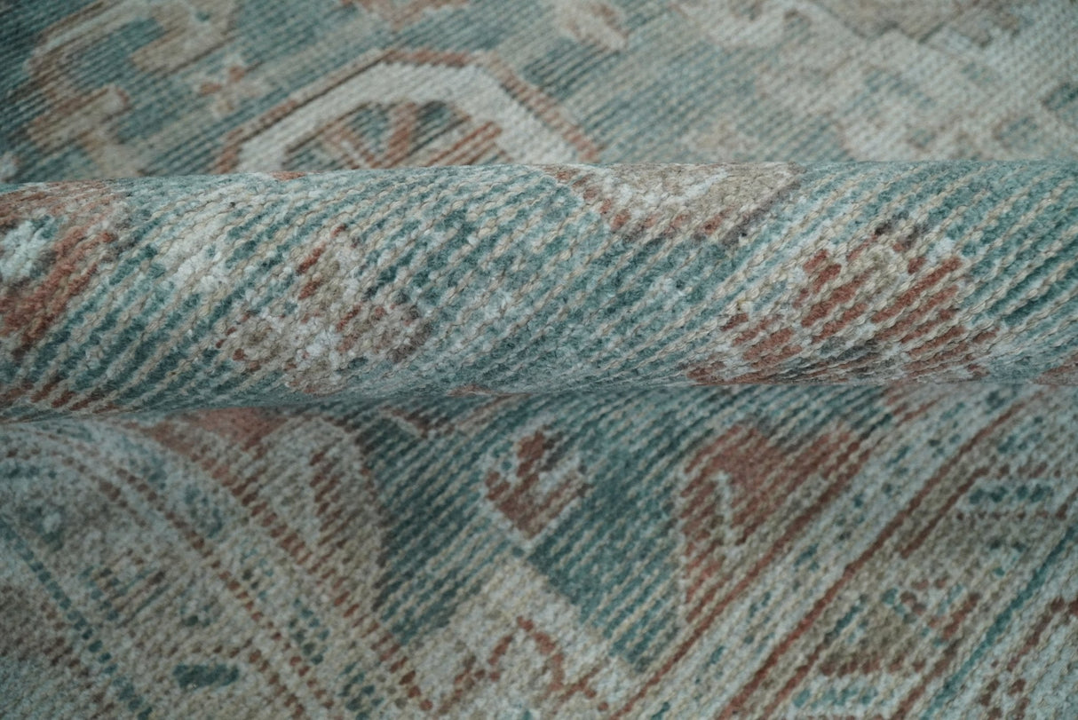 8x10 Green and Ivory Rug | Handmade Floral Area rug made with wool blended with art silk Low Pile | PR03