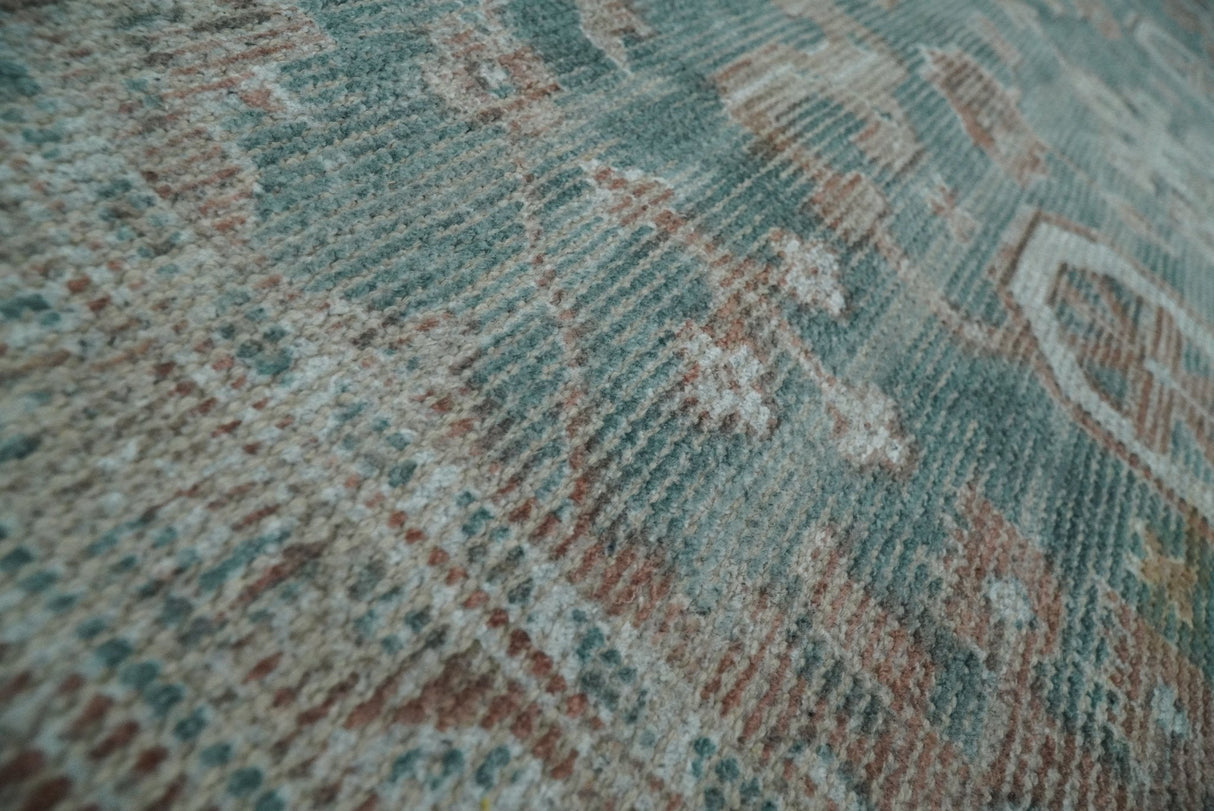 8x10 Green and Ivory Rug | Handmade Floral Area rug made with wool blended with art silk Low Pile | PR03