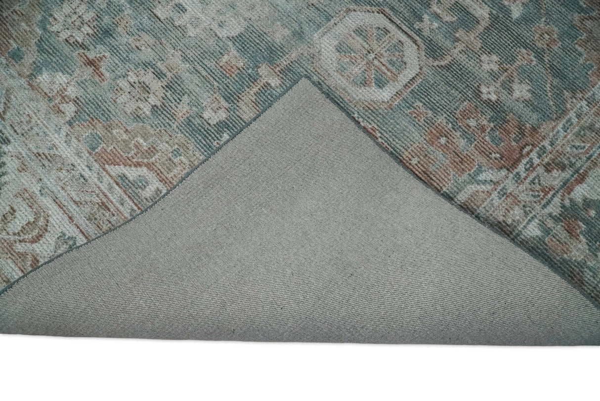 8x10 Green and Ivory Rug | Handmade Floral Area rug made with wool blended with art silk Low Pile | PR03